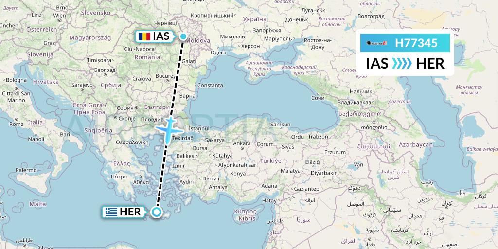H77345 Eagle Air Flight Map: Iasi to Heraklion