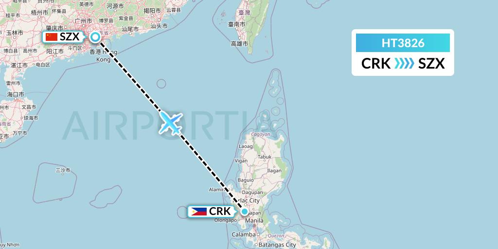 HT3826 Ningxia Cargo Airlines CO.,LTD Flight Map: Angeles City to Shenzhen
