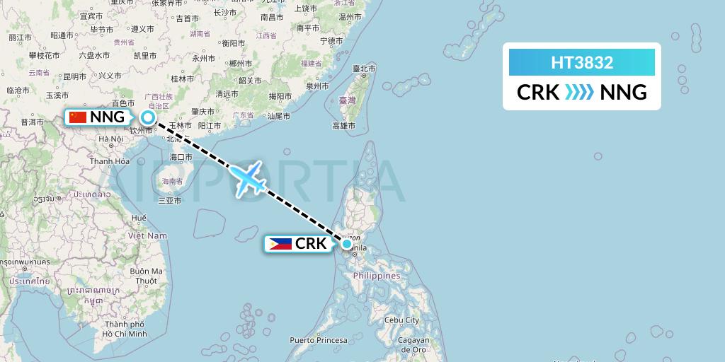 HT3832 Ningxia Cargo Airlines CO.,LTD Flight Map: Angeles City to Nanning