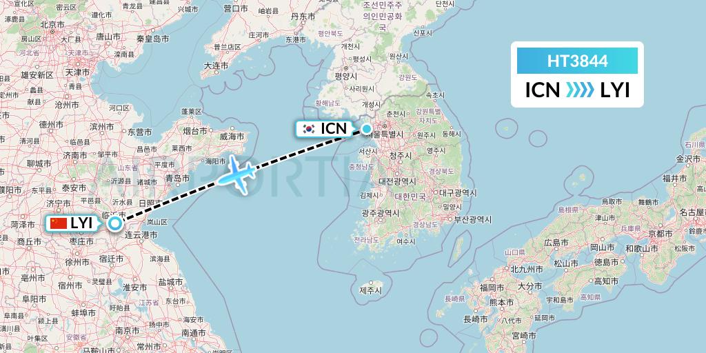 HT3844 Ningxia Cargo Airlines CO.,LTD Flight Map: Seoul to Linyi
