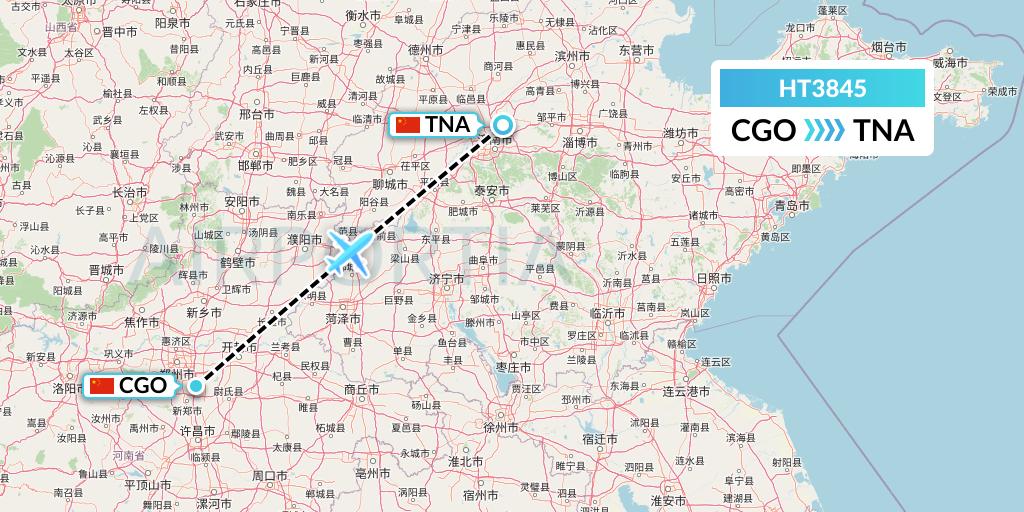 HT3845 Ningxia Cargo Airlines CO.,LTD Flight Map: Zhengzhou to Jinan