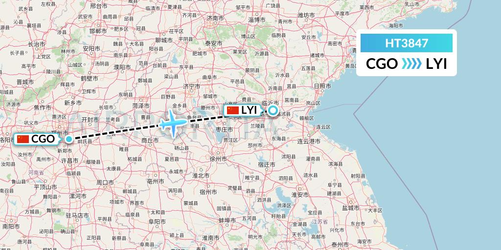 HT3847 Ningxia Cargo Airlines CO.,LTD Flight Map: Zhengzhou to Linyi