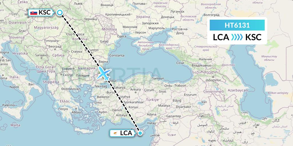 HT6131 Ningxia Cargo Airlines CO.,LTD Flight Map: Larnaca to Kosice
