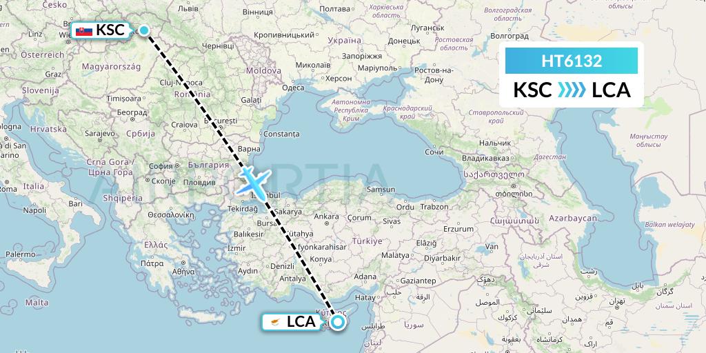 HT6132 Ningxia Cargo Airlines CO.,LTD Flight Map: Kosice to Larnaca