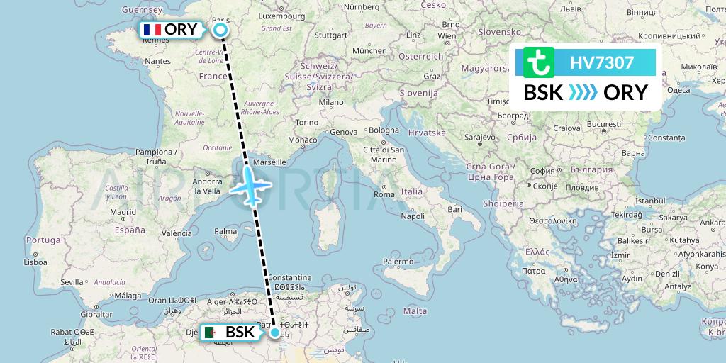HV7307 Transavia Flight Map: Biskra to Paris