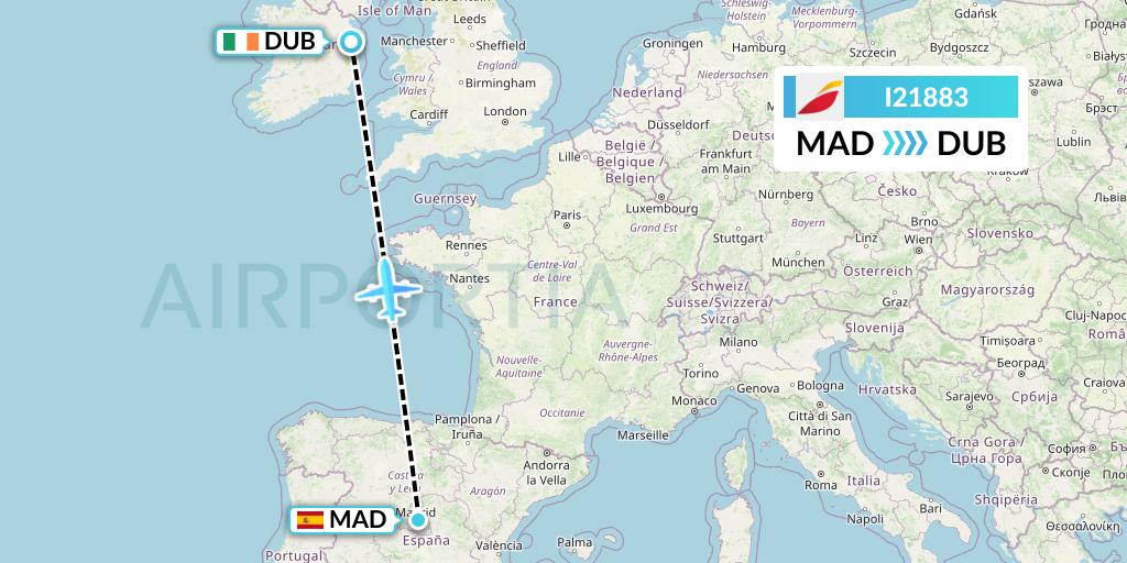 I21883 Iberia Express Flight Map: Madrid to Dublin