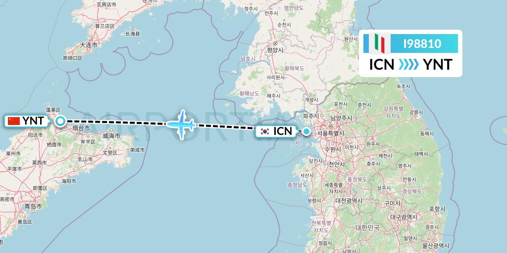I98810 Air Italy Flight Map: Seoul to Yantai