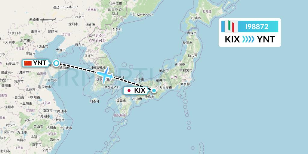 I98872 Air Italy Flight Map: Osaka to Yantai