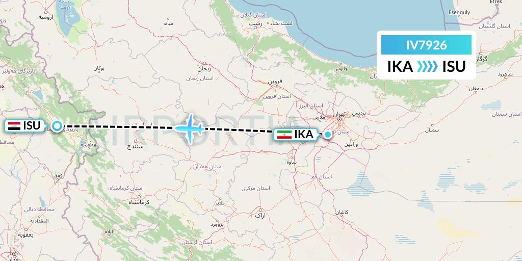 IV7926 VVB Aviation Malta Flight Map: Tehran to Sulaimaniyah