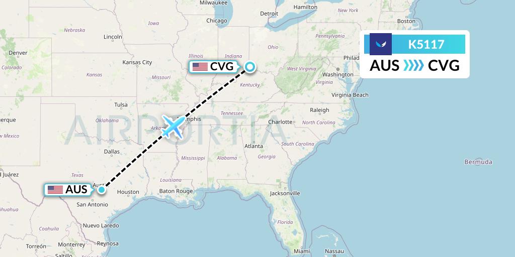 K5117 SeaPort Airlines Flight Map: Austin to Cincinnati