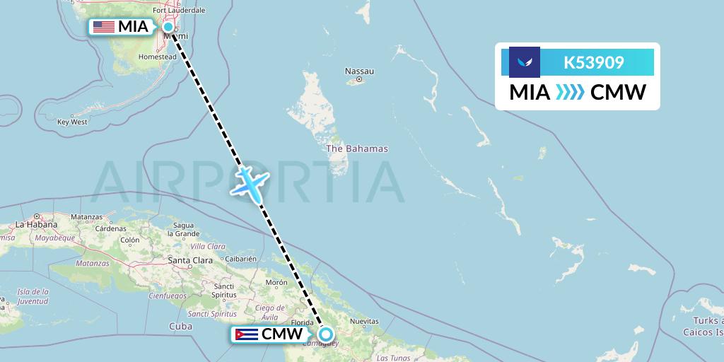 K53909 SeaPort Airlines Flight Map: Miami to Camaguey