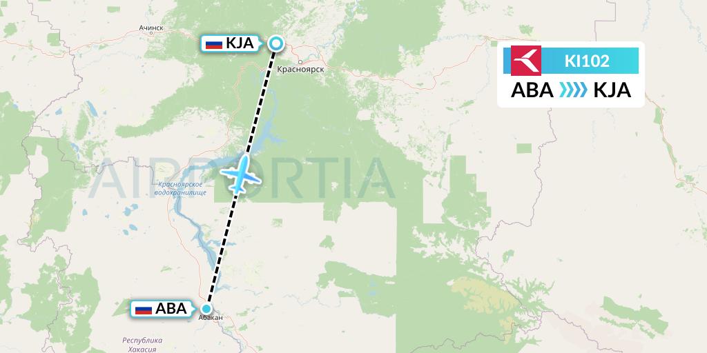 KI102 Krasavia Flight Map: Abakan to Krasnoyarsk