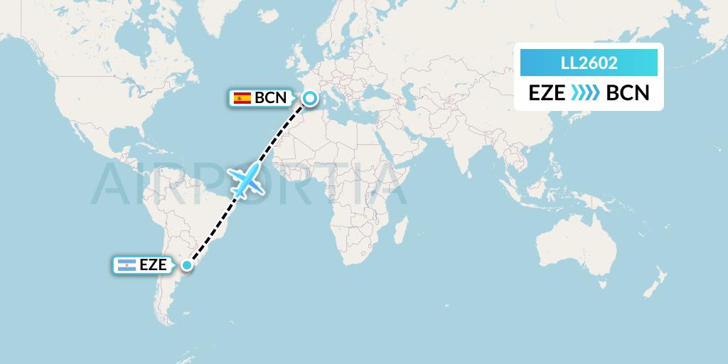 LL2602 Miami Air International Flight Map: Buenos Aires to Barcelona