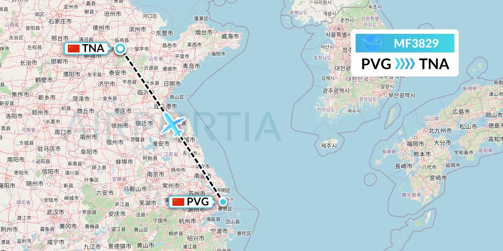 MF3829 Xiamen Airlines Flight Map: Shanghai to Jinan