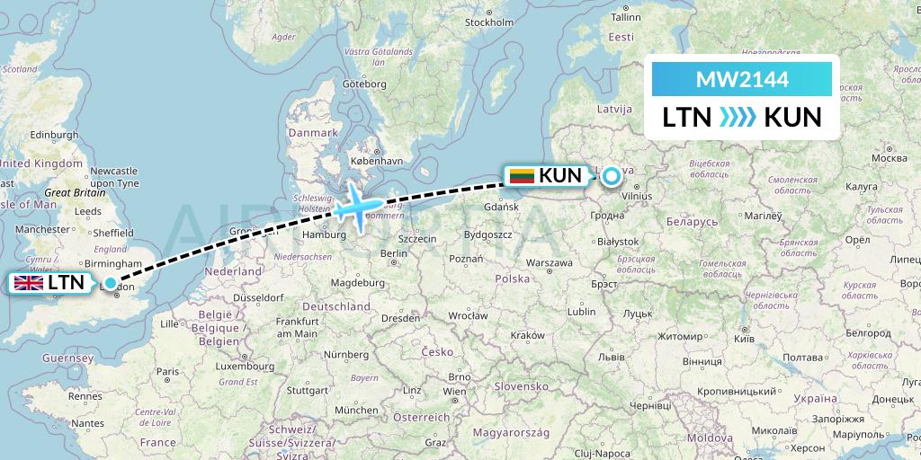MW2144 Mokulele Flight Service Flight Map: London to Kaunas