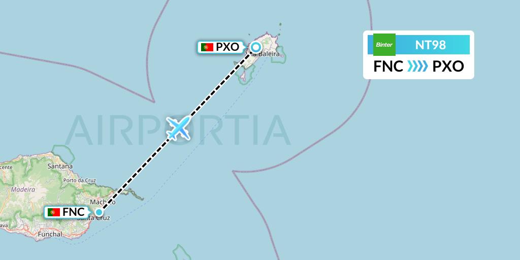 NT98 Binter Canarias Flight Map: Funchal to Porto Santo
