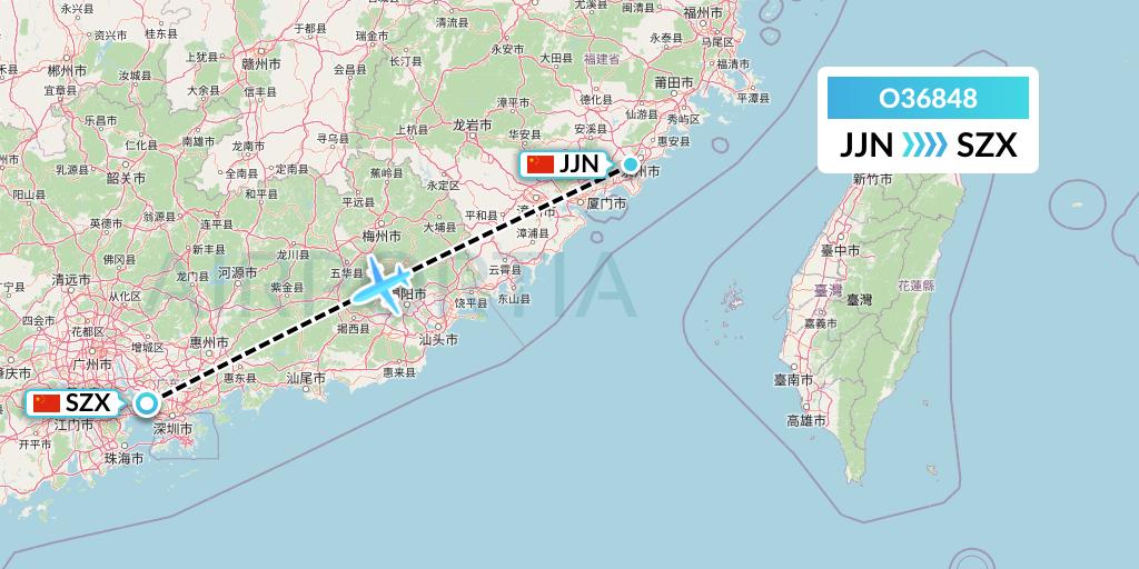 O36848 SF Airlines Flight Map: Jinjiang to Shenzhen