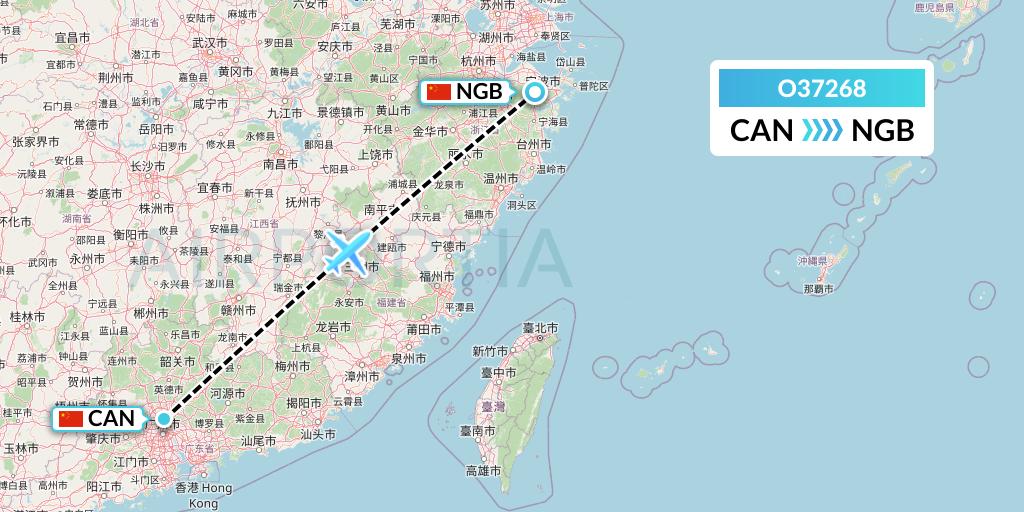 O37268 SF Airlines Flight Map: Guangzhou to Ningbo