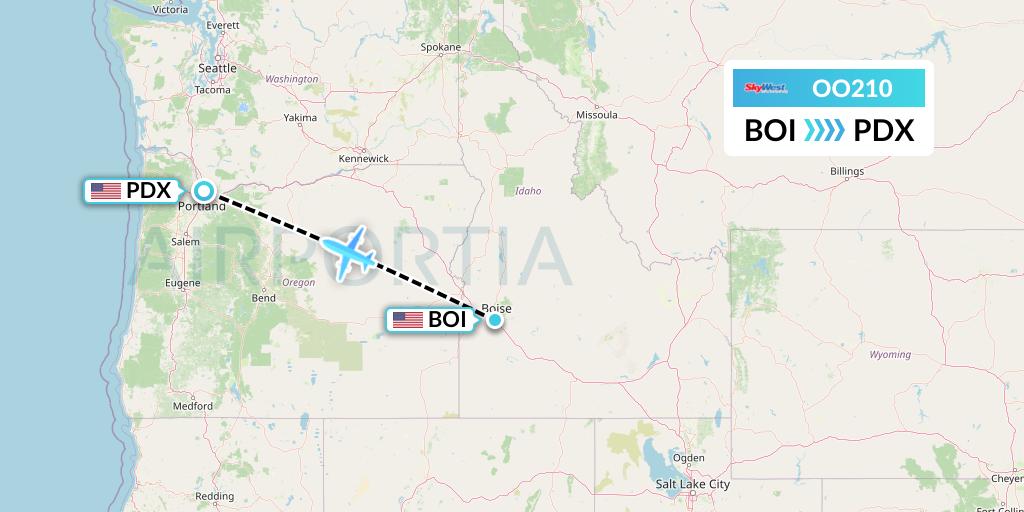 OO210 SkyWest Airlines Flight Map: Boise to Portland