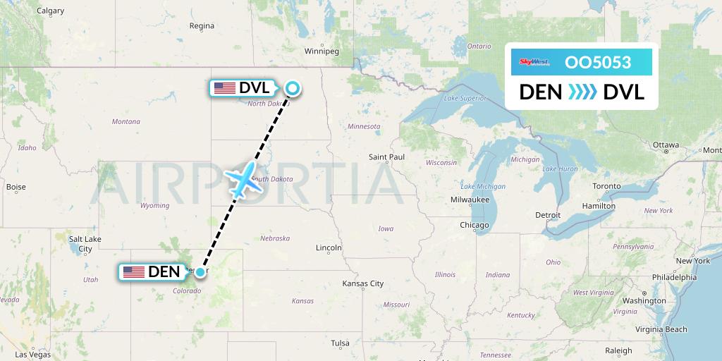 OO5053 SkyWest Airlines Flight Map: Denver to Devils Lake