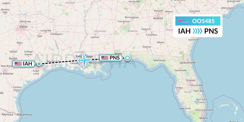 OO5485 SkyWest Airlines Flight Map: Houston to Pensacola