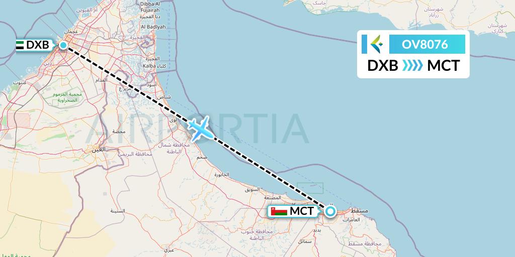 OV8076 SalamAir Flight Map: Dubai to Muscat