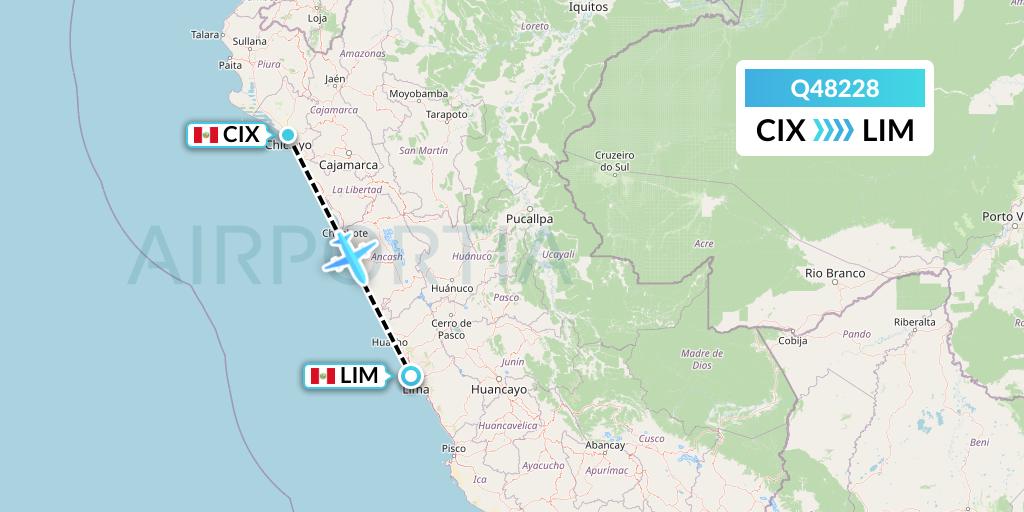 Q48228 Euroairlines Flight Map: Chiclayo to Lima