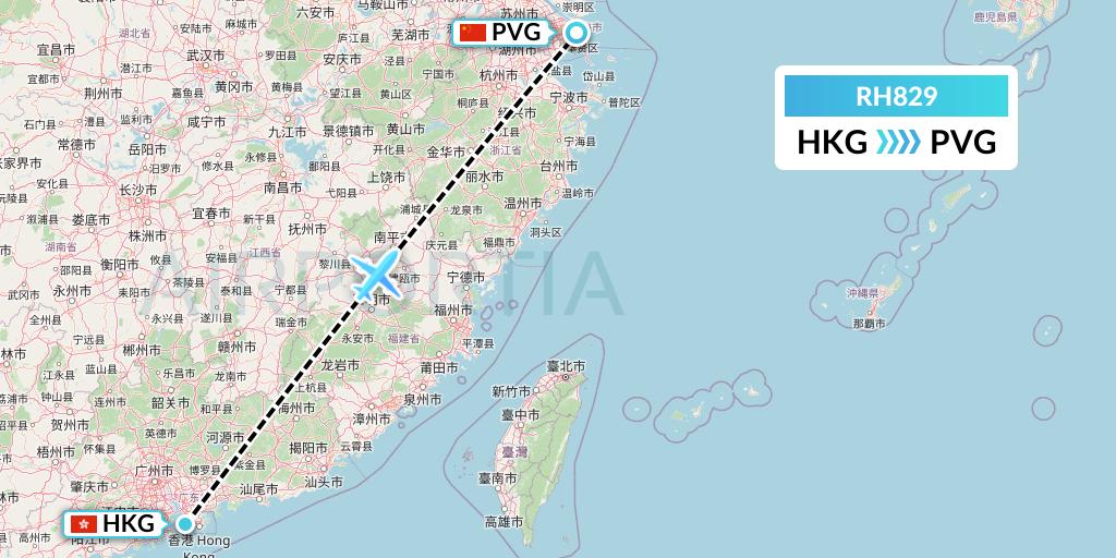 RH829 Republic Express Airlines Flight Map: Hong Kong to Shanghai