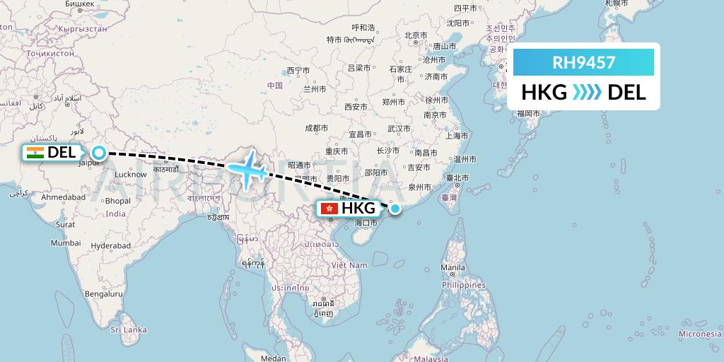 RH9457 Republic Express Airlines Flight Map: Hong Kong to Delhi