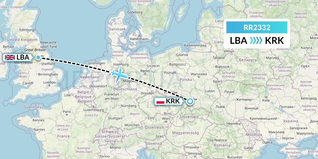 RR2332 Royal Air Force Flight Map: Leeds to Krakow