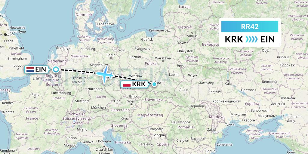 RR42 Royal Air Force Flight Map: Krakow to Eindhoven