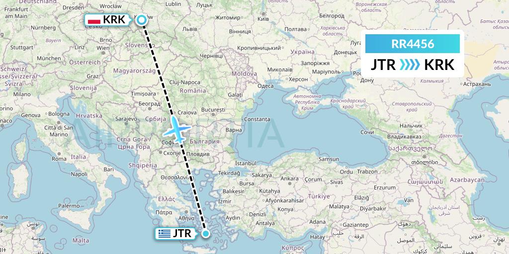 RR4456 Royal Air Force Flight Map: Santorini to Krakow