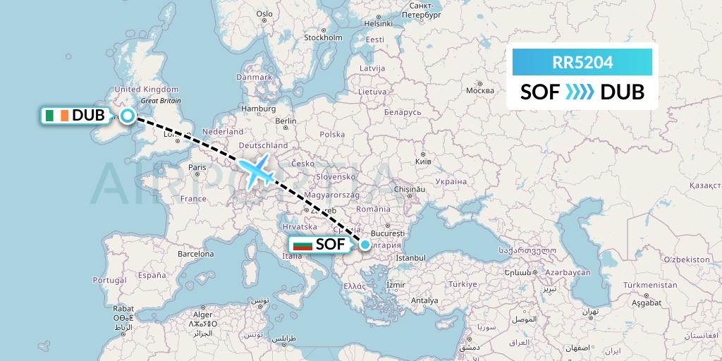RR5204 Royal Air Force Flight Map: Sofia to Dublin