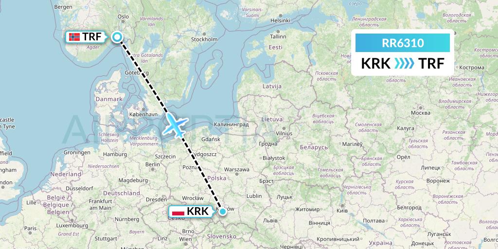 RR6310 Royal Air Force Flight Map: Krakow to Oslo