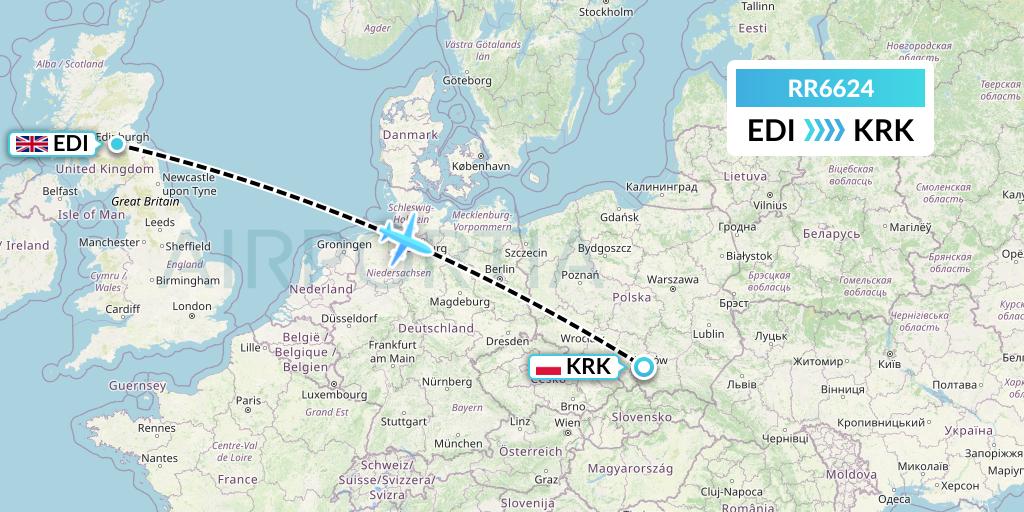 RR6624 Royal Air Force Flight Map: Edinburgh to Krakow