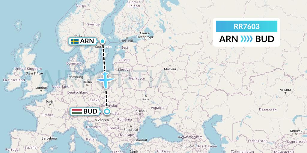 RR7603 Royal Air Force Flight Map: Stockholm to Budapest