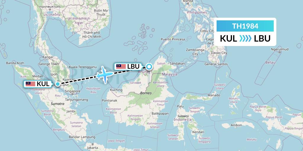 TH1984 Raya Airways Sdn. Bhd. dba Raya Airways Flight Map: Kuala Lumpur to Labuan