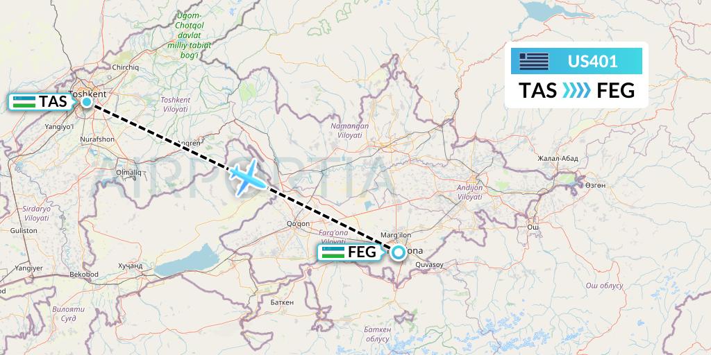 US401 US Airways Flight Map: Tashkent to Fergana