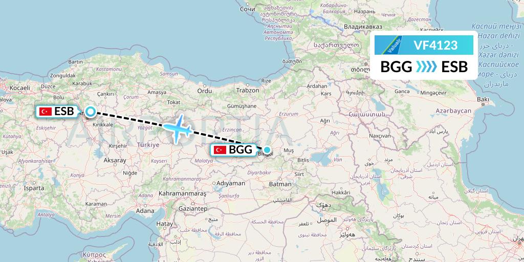 VF4123 ValuAir Flight Map: Bingol to Ankara