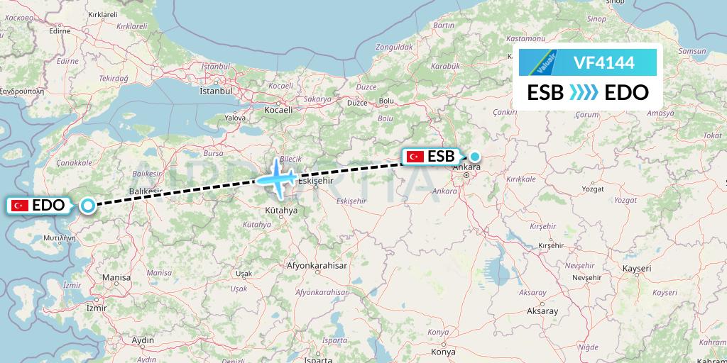VF4144 ValuAir Flight Map: Ankara to Edremit