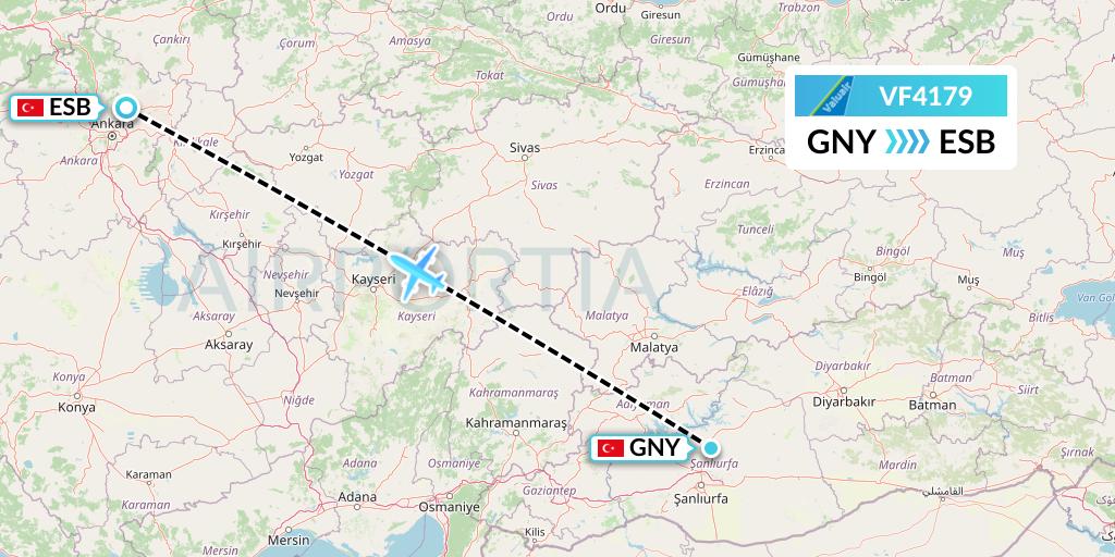 VF4179 ValuAir Flight Map: Sanliurfa to Ankara