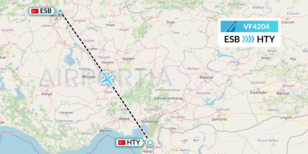 VF4204 ValuAir Flight Map: Ankara to Antakya