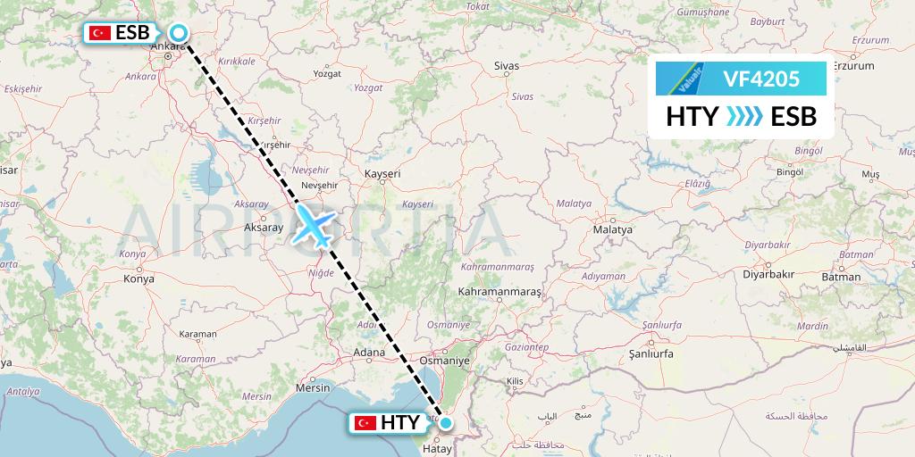 VF4205 ValuAir Flight Map: Antakya to Ankara