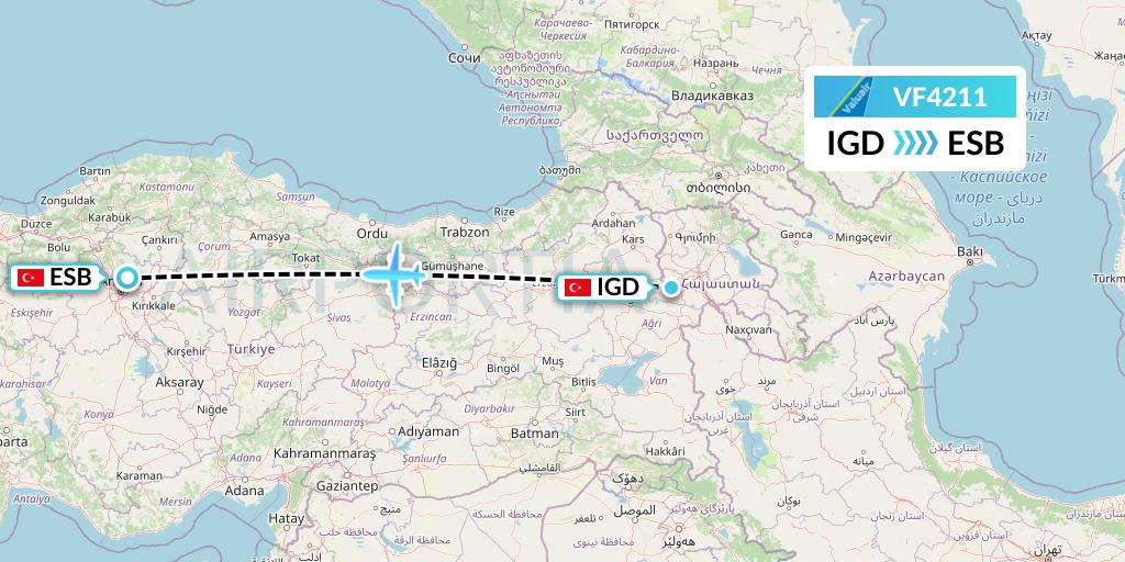 VF4211 ValuAir Flight Map: Igdir to Ankara