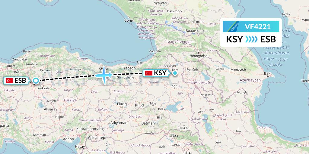 VF4221 ValuAir Flight Map: Kars to Ankara