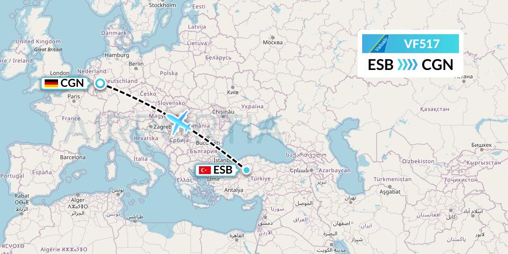 VF517 ValuAir Flight Map: Ankara to Cologne
