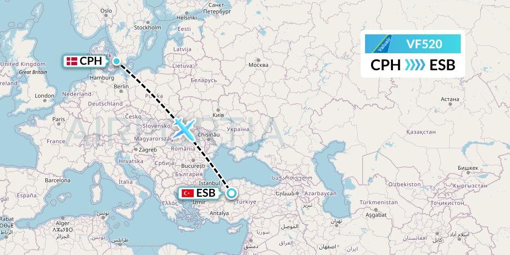 VF520 ValuAir Flight Map: Copenhagen to Ankara