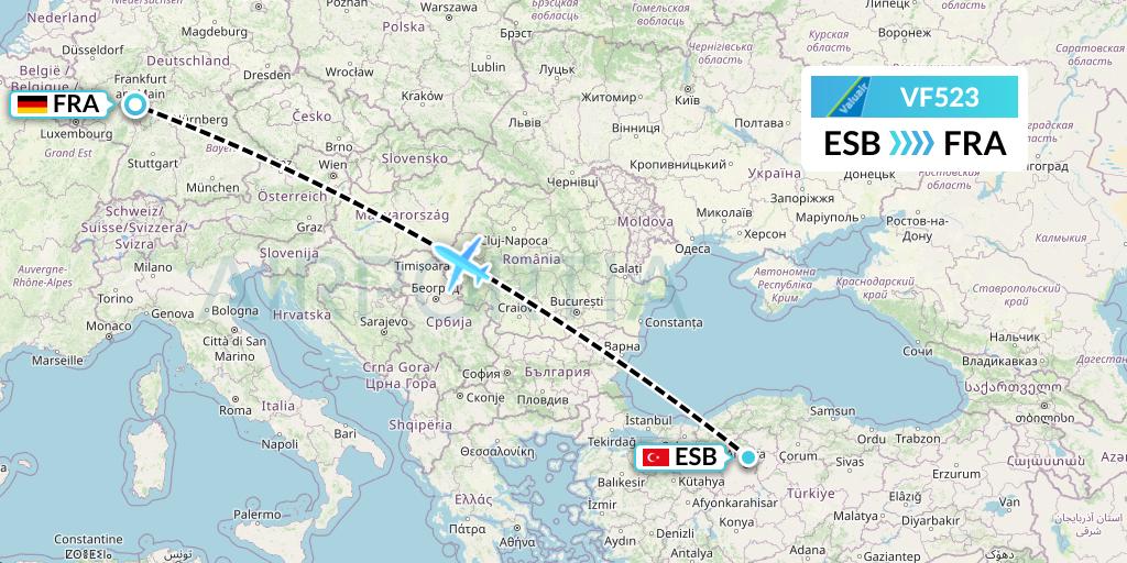 VF523 ValuAir Flight Map: Ankara to Frankfurt