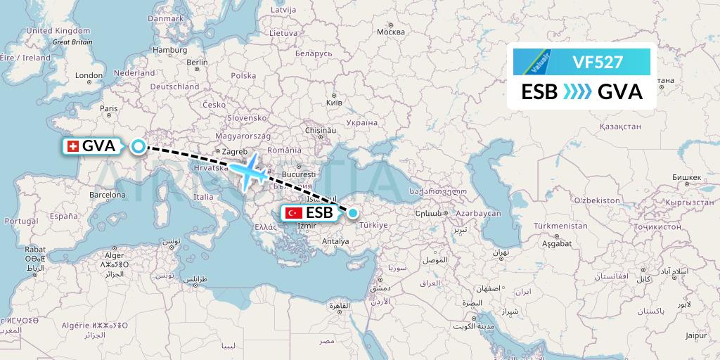 VF527 ValuAir Flight Map: Ankara to Geneva