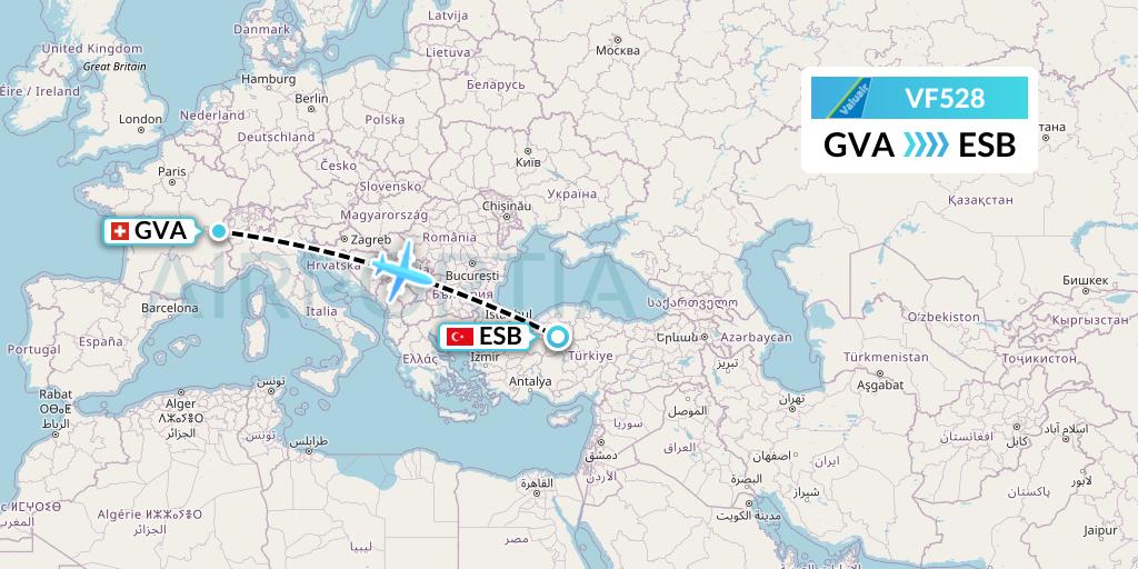 VF528 ValuAir Flight Map: Geneva to Ankara